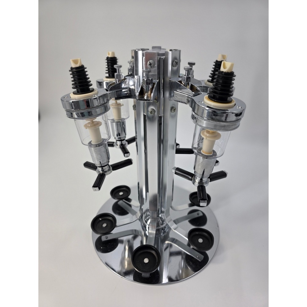 Chrome Rotating Liquor Dispenser Carousel Bar Drink Pourer Stand 5 Bottle Statio